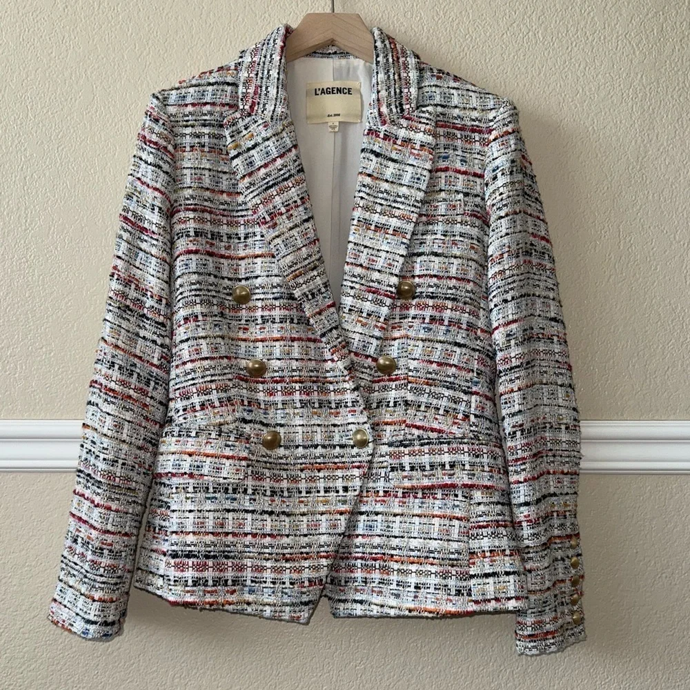 L'AGENCE Kenzie Tweed Double Breasted Blazer Corporate Work Office Career Size 2 - Picture 2 of 15